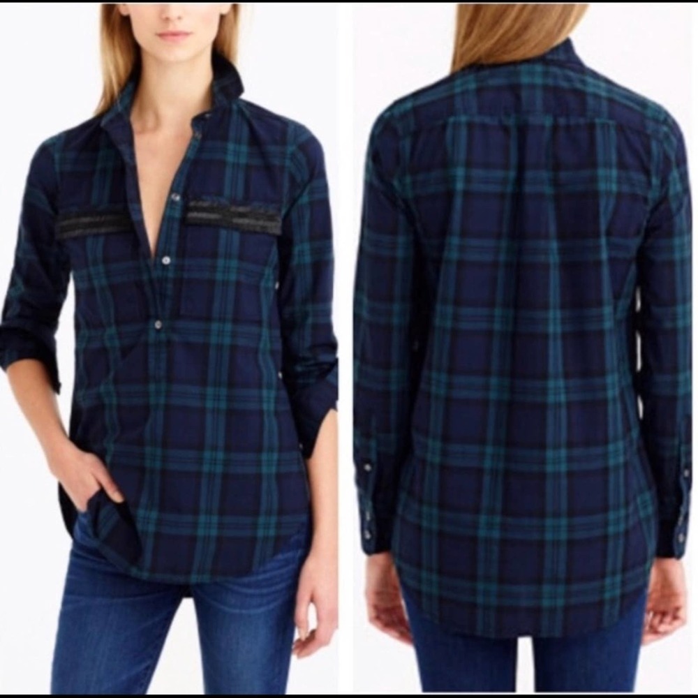 J. Crew Green and Blue Plaid Holiday Top size 12P